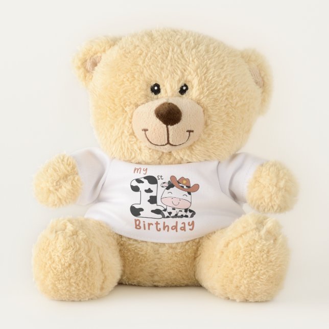 Cute baby cow boys first Birthday  Teddy Bear (Front)
