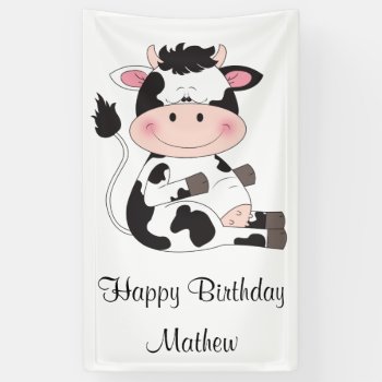 Cute Baby Cow Cartoon Banner by HeeHeeCreations at Zazzle