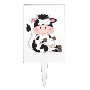 Cute Baby Cow Cartoon Cake Topper by HeeHeeCreations at Zazzle