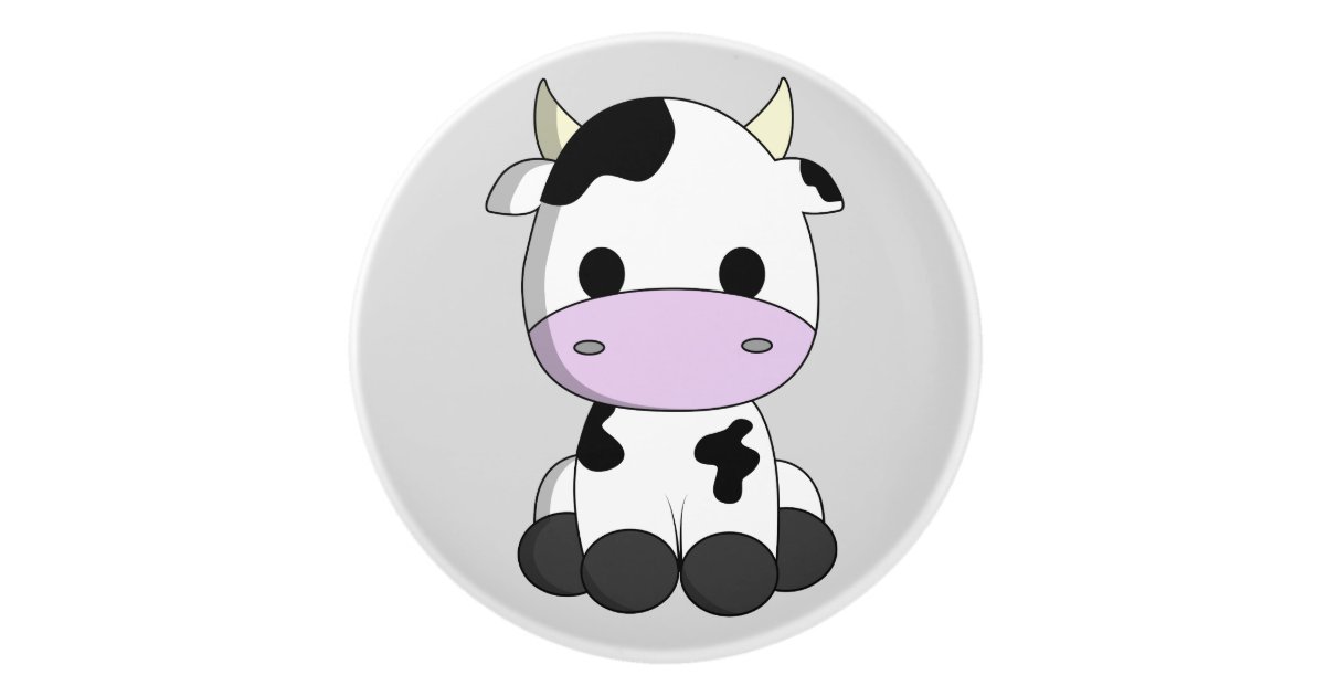 Cute baby cow cartoon ceramic knob | Zazzle