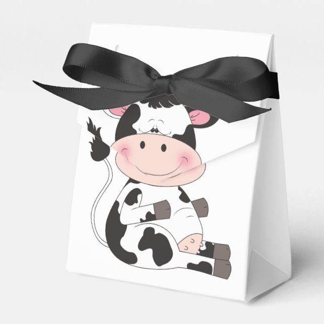 Cute Baby Cow Cartoon Favor Boxes (Front Side)