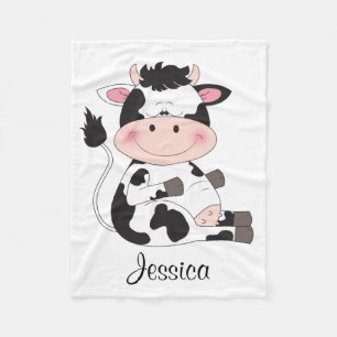 Cute Baby Cow Cartoon Fleece Blanket