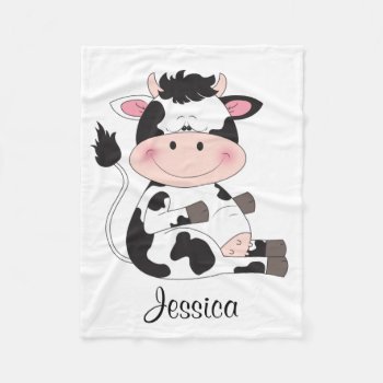 Cute Baby Cow Cartoon Fleece Blanket by HeeHeeCreations at Zazzle