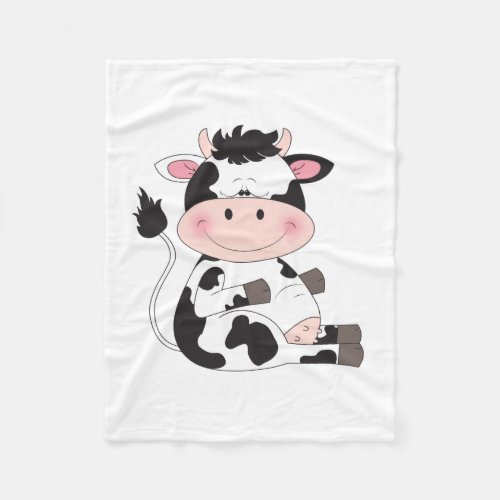 Cute Baby Cow Cartoon Fleece Blanket