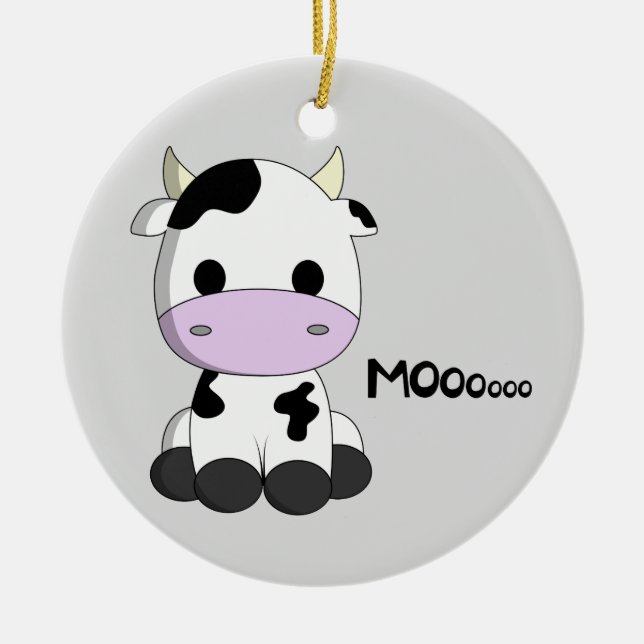 Cute baby cow cartoon kids ceramic ornament (Front)