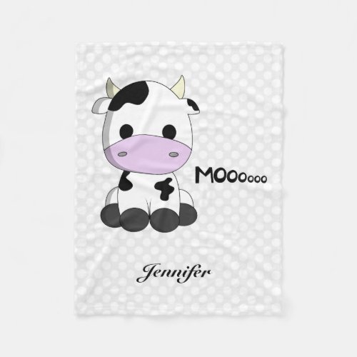 Cute baby cow cartoon kids name fleece blanket