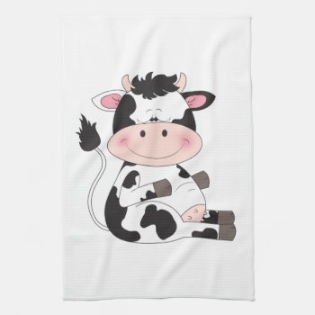 Cute Baby Cow Cartoon Kitchen Towel by HeeHeeCreations at Zazzle