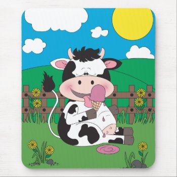 Cute Baby Cow Cartoon Mouse Pad by HeeHeeCreations at Zazzle