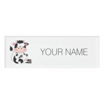 Cute Baby Cow Cartoon Name Tag by HeeHeeCreations at Zazzle