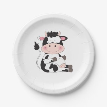 Cute Baby Cow Cartoon Paper Plates by HeeHeeCreations at Zazzle