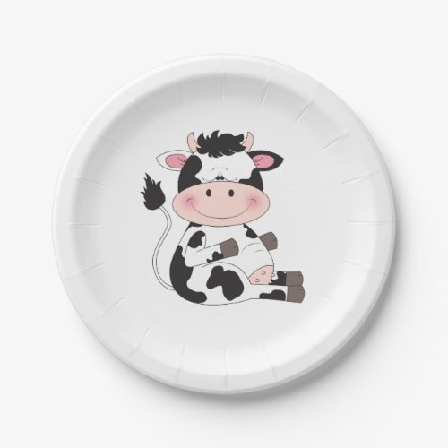 Cute Baby Cow Cartoon Paper Plates