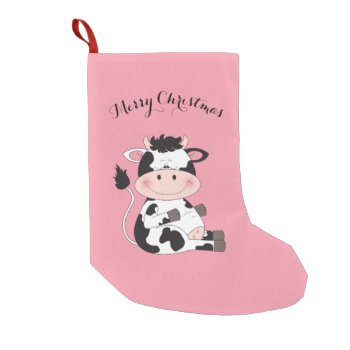 Cute Baby Cow Cartoon Small Christmas Stocking by HeeHeeCreations at Zazzle