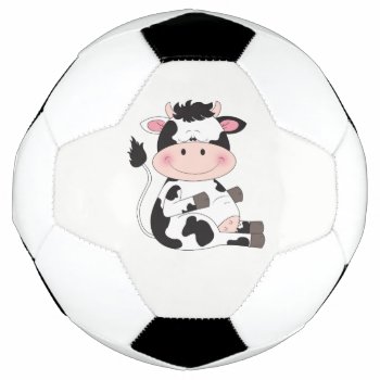 Cute Baby Cow Cartoon Soccer Ball by HeeHeeCreations at Zazzle