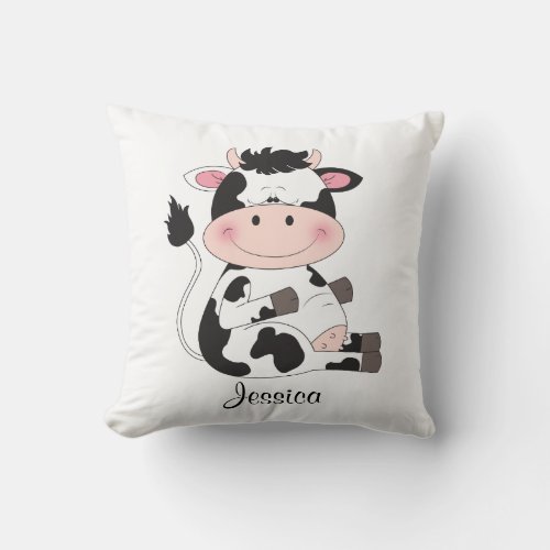 Cute Baby Cow Cartoon Throw Pillow