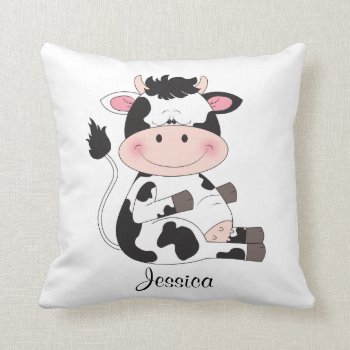 Cute Baby Cow Cartoon Throw Pillow by HeeHeeCreations at Zazzle