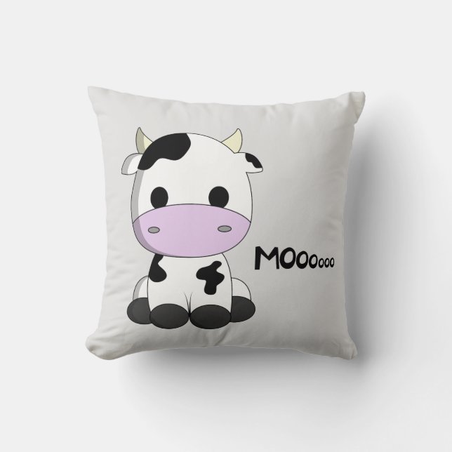 Cute baby cow cartoon throw pillow (Front)
