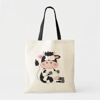 Cute Baby Cow Cartoon Tote Bag by HeeHeeCreations at Zazzle