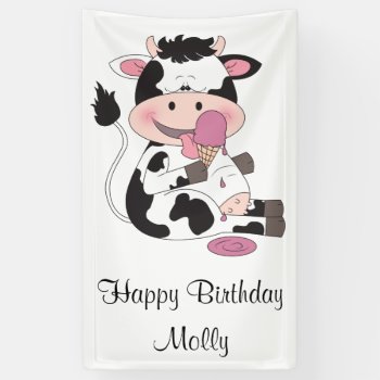Cute Baby Cow Cartoon With His Favorite Treat Banner by HeeHeeCreations at Zazzle