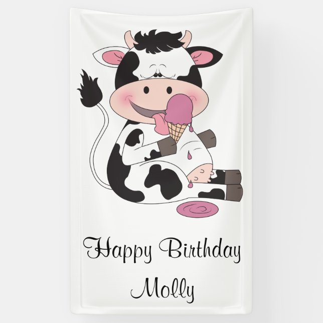 Cute Baby Cow Cartoon With His Favorite Treat Banner (Vertical)