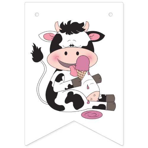 Cute Baby Cow Cartoon With His Favorite Treat Bunting Flags