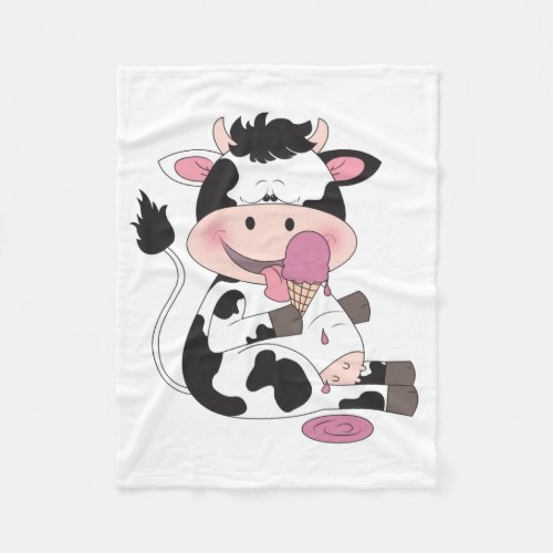 Cute Baby Cow Cartoon With His Favorite Treat Fleece Blanket