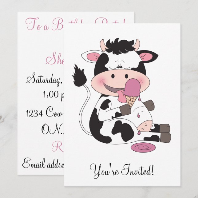 Cute Baby Cow Cartoon With His Favorite Treat Invitation (Front/Back)