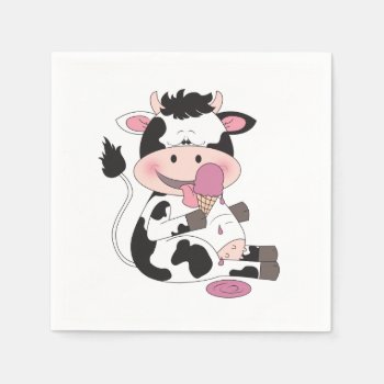 Cute Baby Cow Cartoon With His Favorite Treat Napkins by HeeHeeCreations at Zazzle