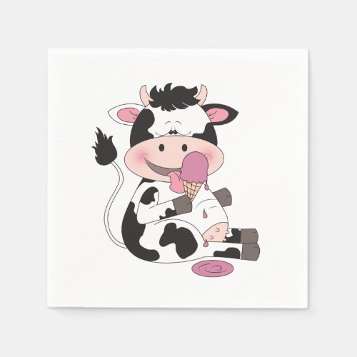 Cute Baby Cow Cartoon With His Favorite Treat Napkins