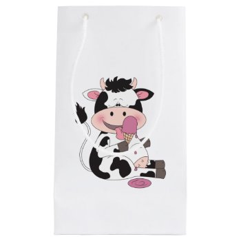 Cute Baby Cow Cartoon With His Favorite Treat Small Gift Bag by HeeHeeCreations at Zazzle