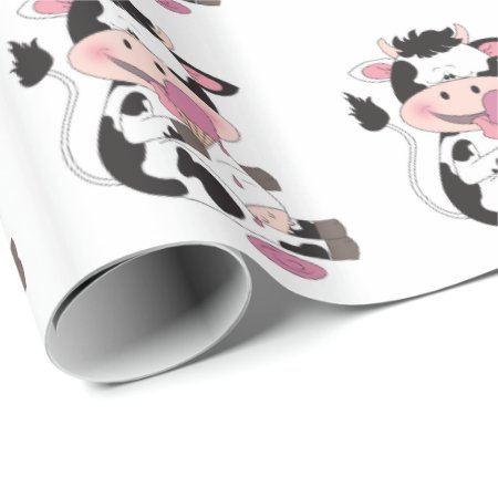 Cute Baby Cow Cartoon With His Favorite Treat Wrapping Paper