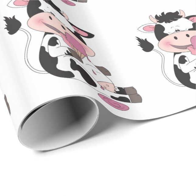 Cute Baby Cow Cartoon With His Favorite Treat Wrapping Paper (Roll Corner)