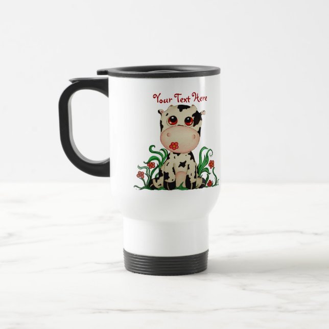 Cute Baby Cow Customizable Travel Mug (Left)