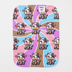 Cute Baby Cow Drinking Boba Kawaii Cartoon  Burp Cloth