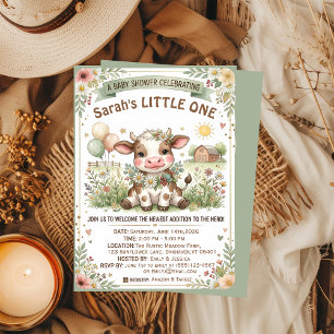 Cute Baby Cow Floral Farmhouse Baby Shower Invitation