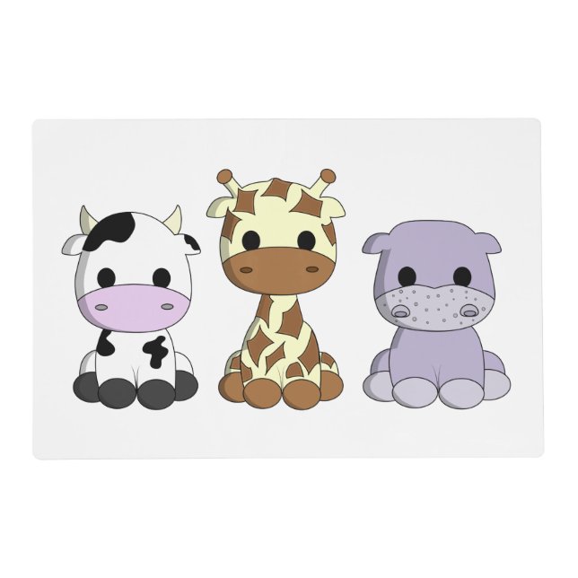 Cute baby cow giraffe hippo cartoon kids placemat (Front)