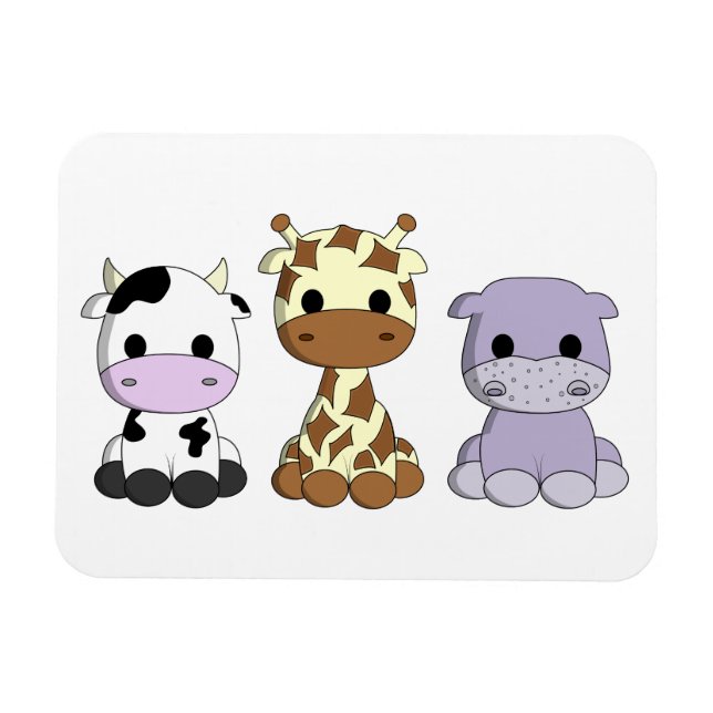 Cute baby cow giraffe hippo cartoon magnet (Horizontal)
