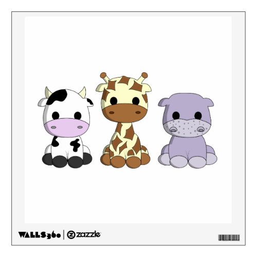 Cute baby cow giraffe hippo cartoon nursery wall sticker