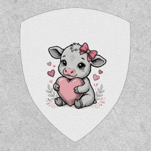 Cute Baby Cow Heart Vintage Engraving Shirt Design Patch