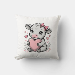 Cute Baby Cow Heart Vintage Engraving Shirt Design Throw Pillow
