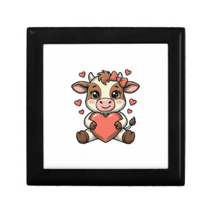 Cute Baby Cow Holding Heart Vintage Engraving Shir Gift Box