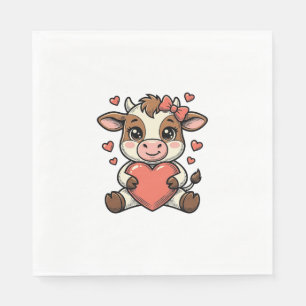 Cute Baby Cow Holding Heart Vintage Engraving Shir Napkins