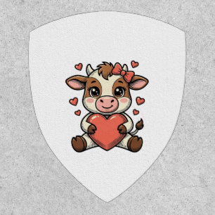 Cute Baby Cow Holding Heart Vintage Engraving Shir Patch