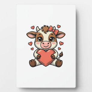 Cute Baby Cow Holding Heart Vintage Engraving Shir Plaque