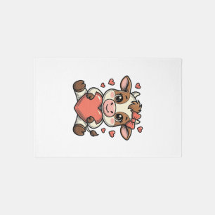 Cute Baby Cow Holding Heart Vintage Engraving Shir Rug