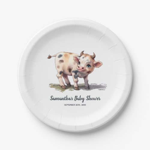 Cute baby Cow Holy Cow Farm Animal Baby Shower Paper Plates