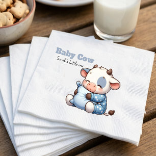 Cute Baby Cow in Blue Polka Dot Pajamas Baby Showe Napkins