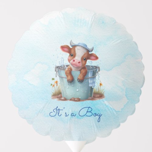 Cute Baby Cow in Bucket Blue Baby Shower Its a Boy Balloon