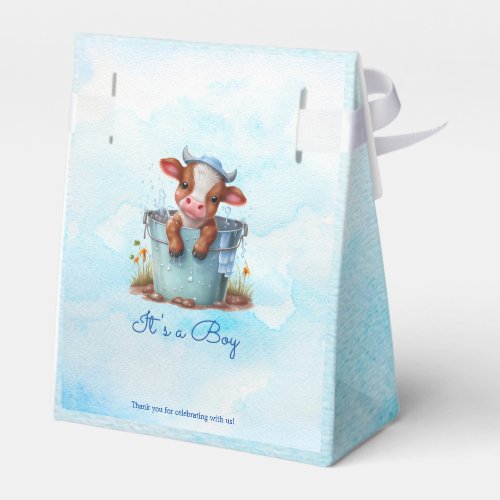 Cute Baby Cow in Bucket Blue Baby Shower Its a Boy Favor Boxes