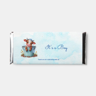 Cute Baby Cow in Bucket Blue Baby Shower Its a Boy Hershey Bar Favors