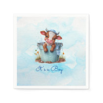 Cute Baby Cow in Bucket Blue Baby Shower Its a Boy Napkins